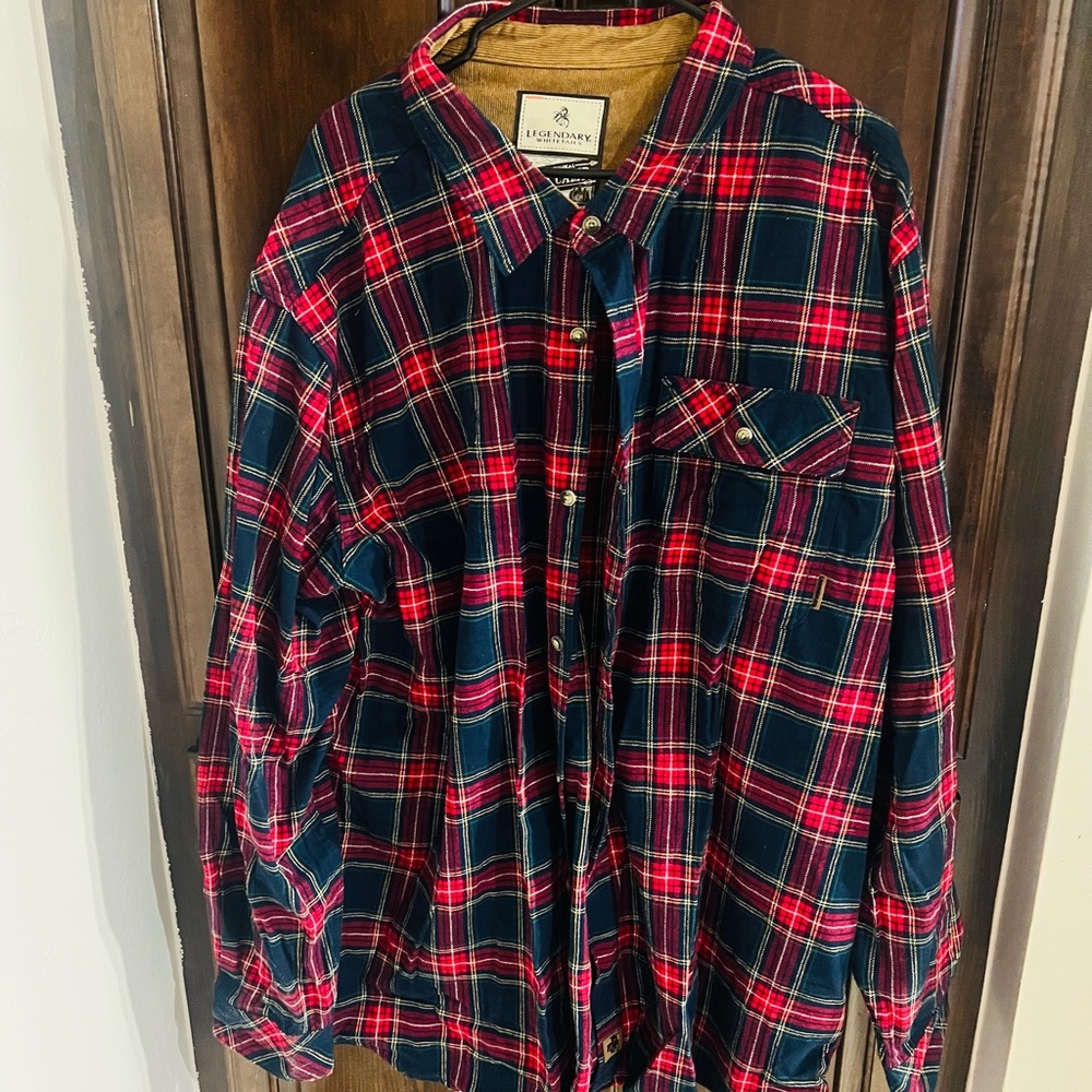 Legendary Whitetails Buck Camp Men's Plaid Flannel Shirt 3XT Tall Red Navy